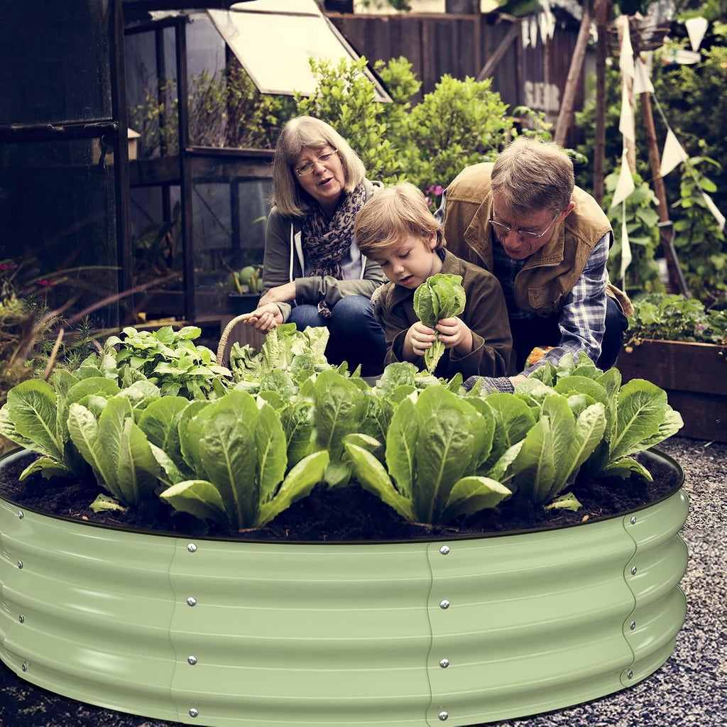 Raised Garden Bed Kit, 4x4x1 ft Round Galvanized Planter Box Outdoor with Safety Edging, Large Metal Raised Beds for
