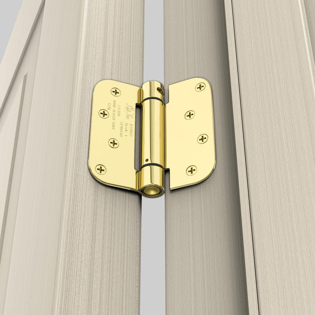 4 Pack Brass 4" Spring Door Hinges with 5/8" Radius Corners