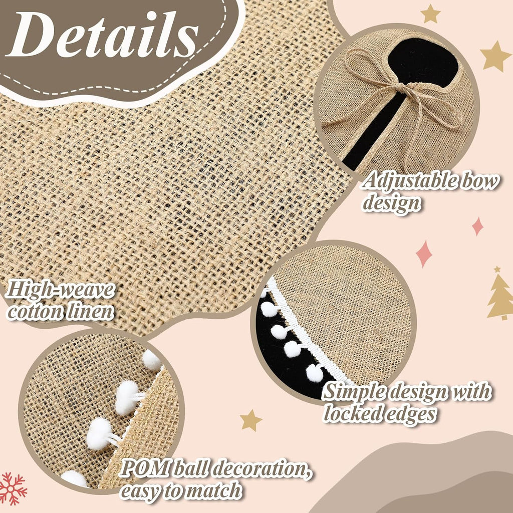 60 Inch Christmas Tree Skirt Fall Linen Burlap Tree Skirt, Khaki