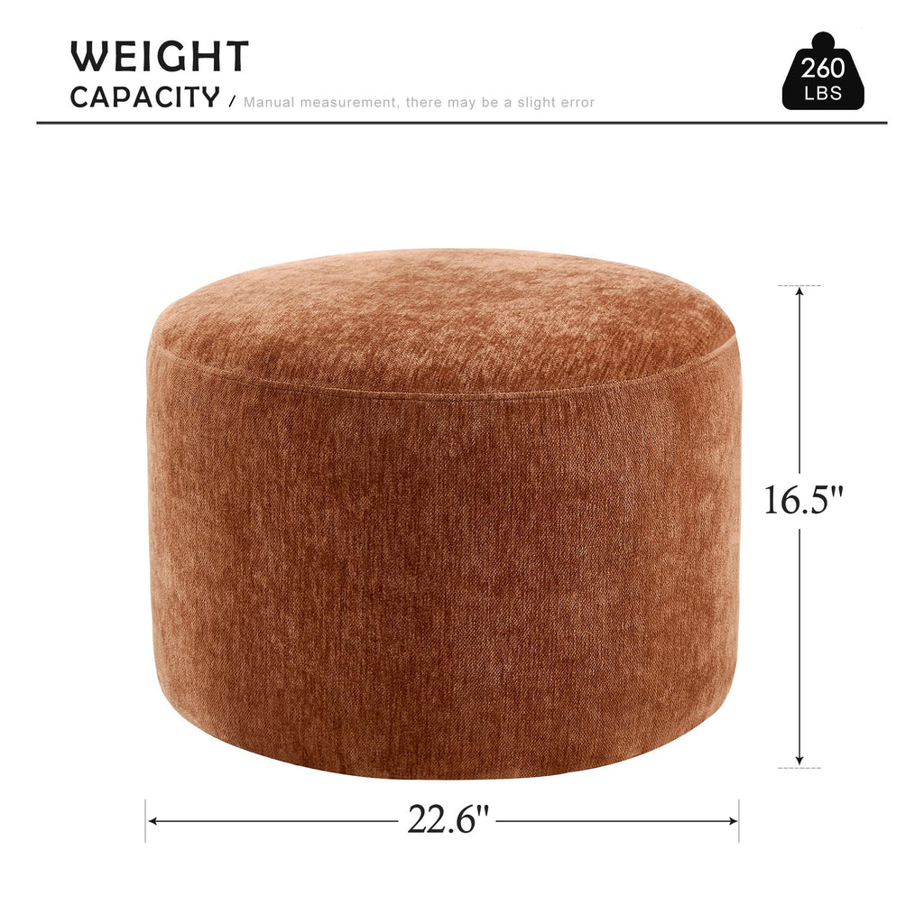 Upholstered Round Pouf Ottoman Set of 2, Orange-Brown Footstools