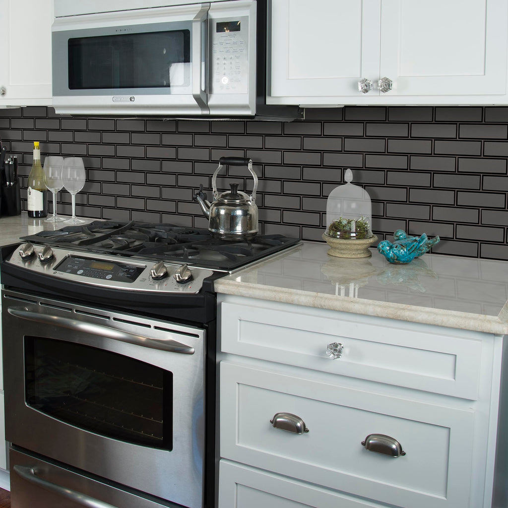 Glass Mosaic Tile | Metallic Gray Bevel Subway | 11" x 14"