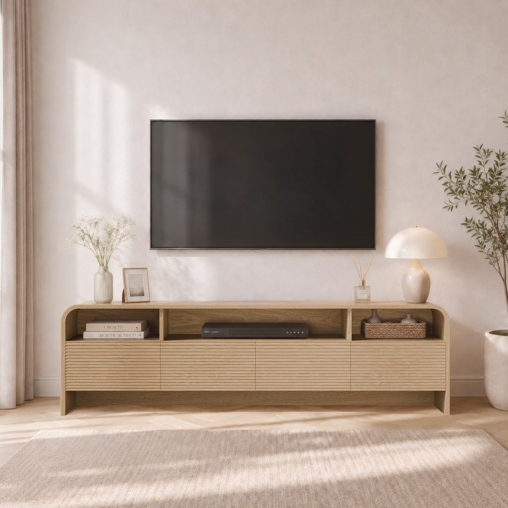 70" Fluted TV Stand, Modern Media Console for TVs up to 80", Natural Oak
