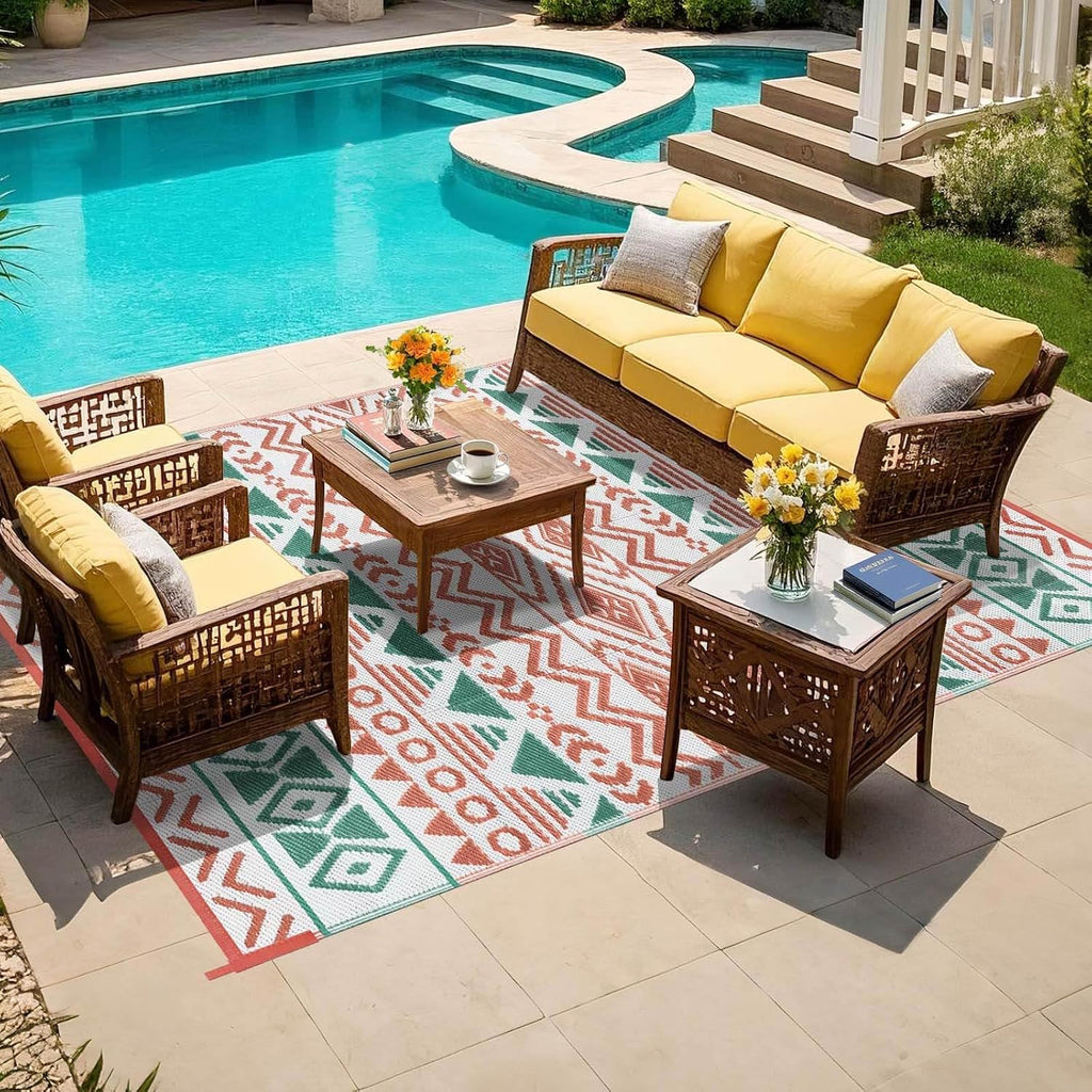 Waterproof Reversible Patio Rug, Plastic Straw Mat for RV Camping