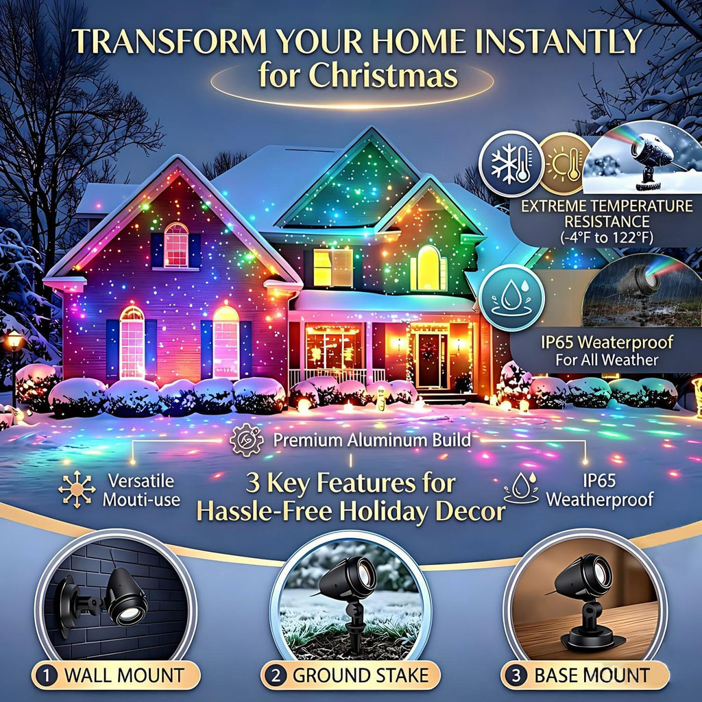 Laser Christmas Projector Lights Outdoor, 3-Color Star Moving Effect