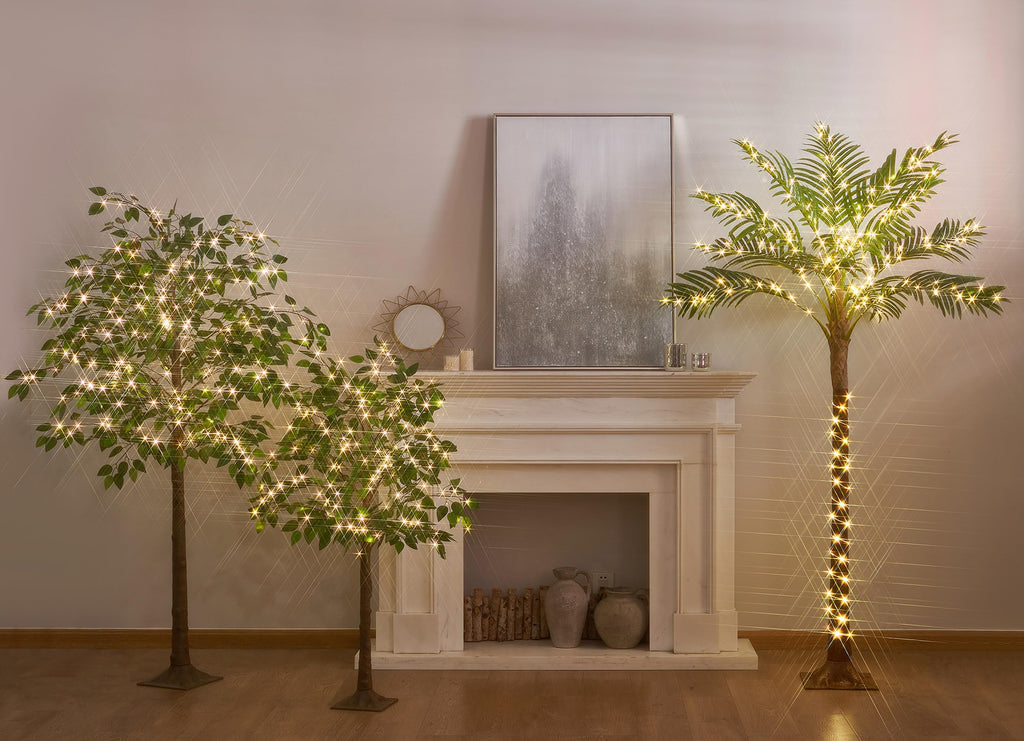 Artificial Palm Tree with Lights 6FT 220 LED Fairy Lights, Lighted Palm Tree Plug in for Indoor Outside Home Room