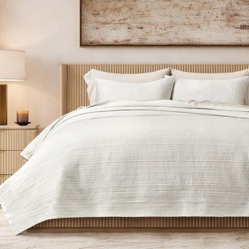 Channel Stitch 100% Cotton Quilt Set Queen, Pre-Washed Cotton Sateen Coverlet Bedspread, 3-Piece Soft & Breathable