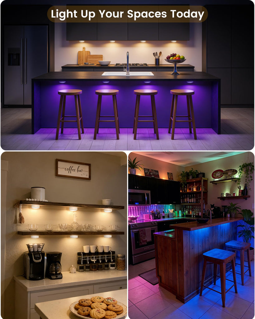 Puck Lights with Remote, 3 White Tones & 13 Colors, White-6 Pack