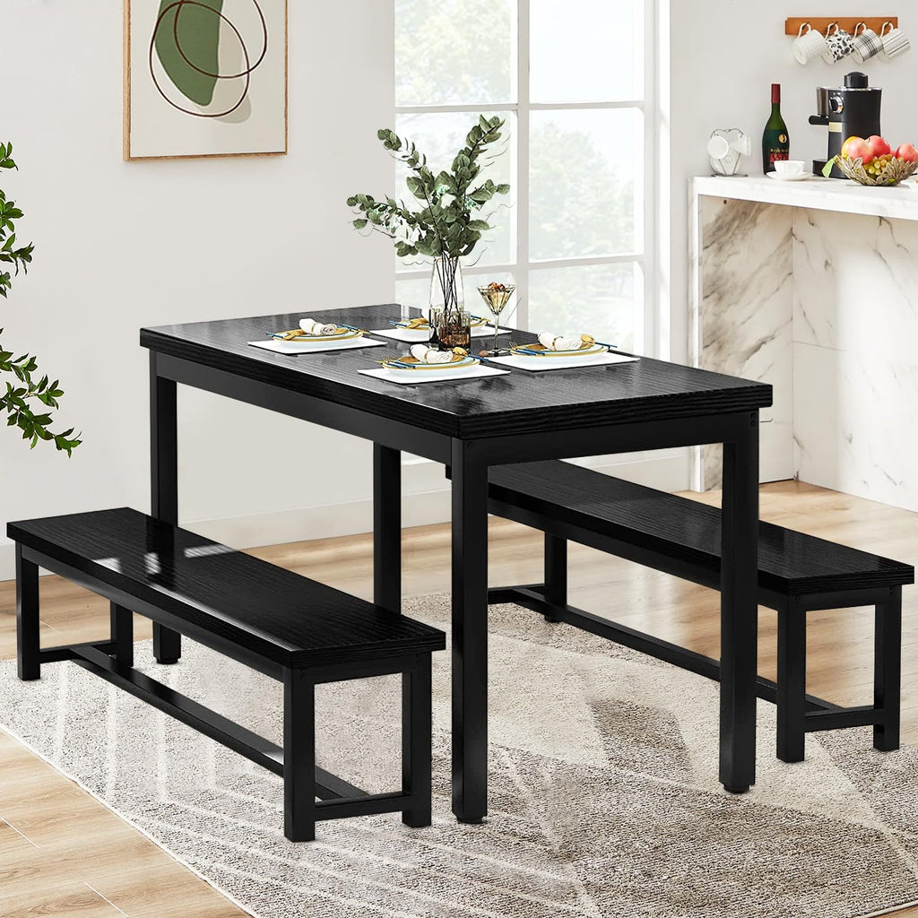 Dining Table Set for 4, Wooden Kitchen Table with 2 Dining Bench