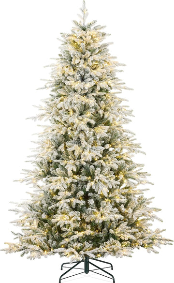 Full Flocked Aspen Christmas Tree, Pre-lit Realistic Noble Fir w/ 1,200 Glowing LED Lights, 2-in-1 White &