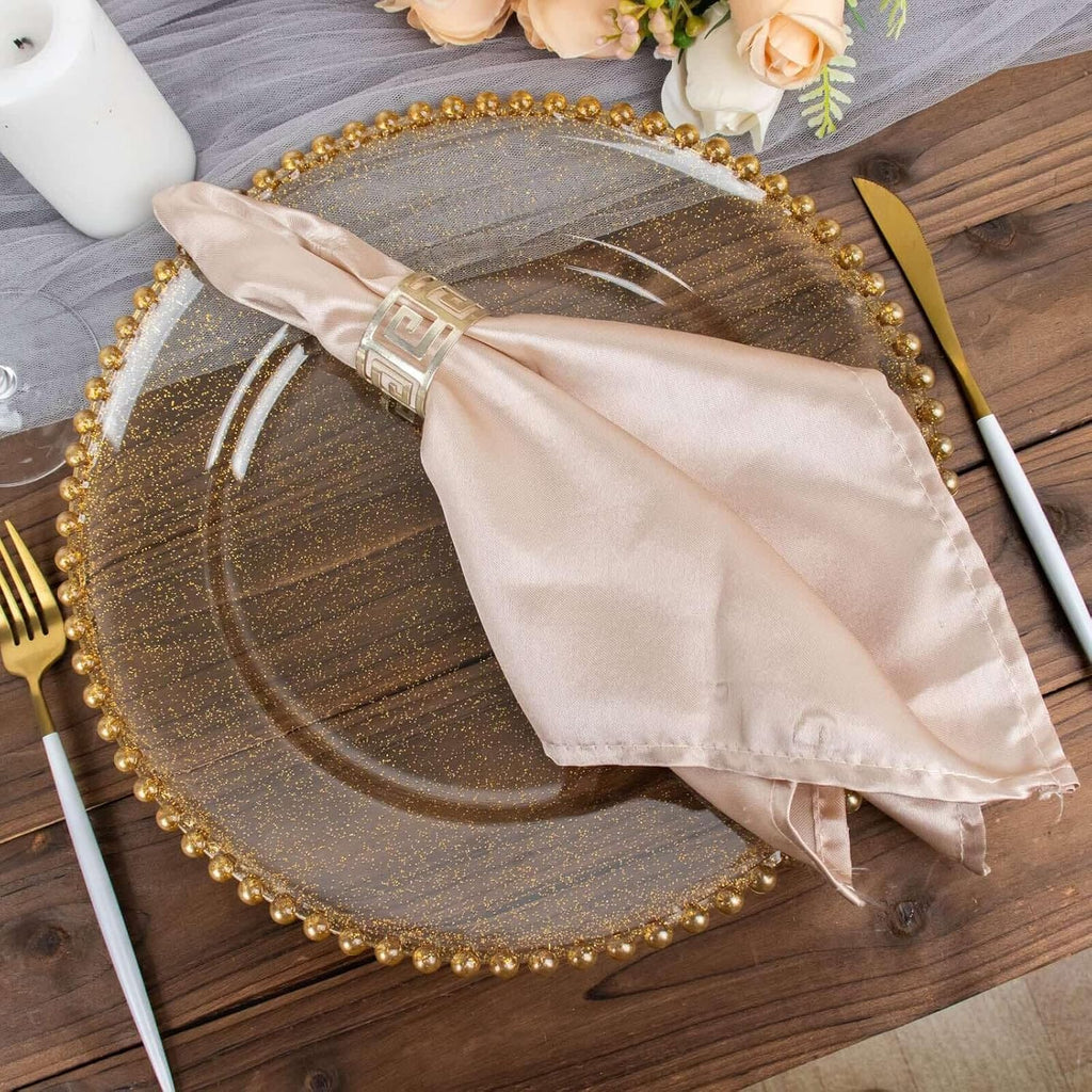 13" Charger Plates - Clear Gold Round Acrylic Disposable Chargers with Beaded Rim - Set of 12