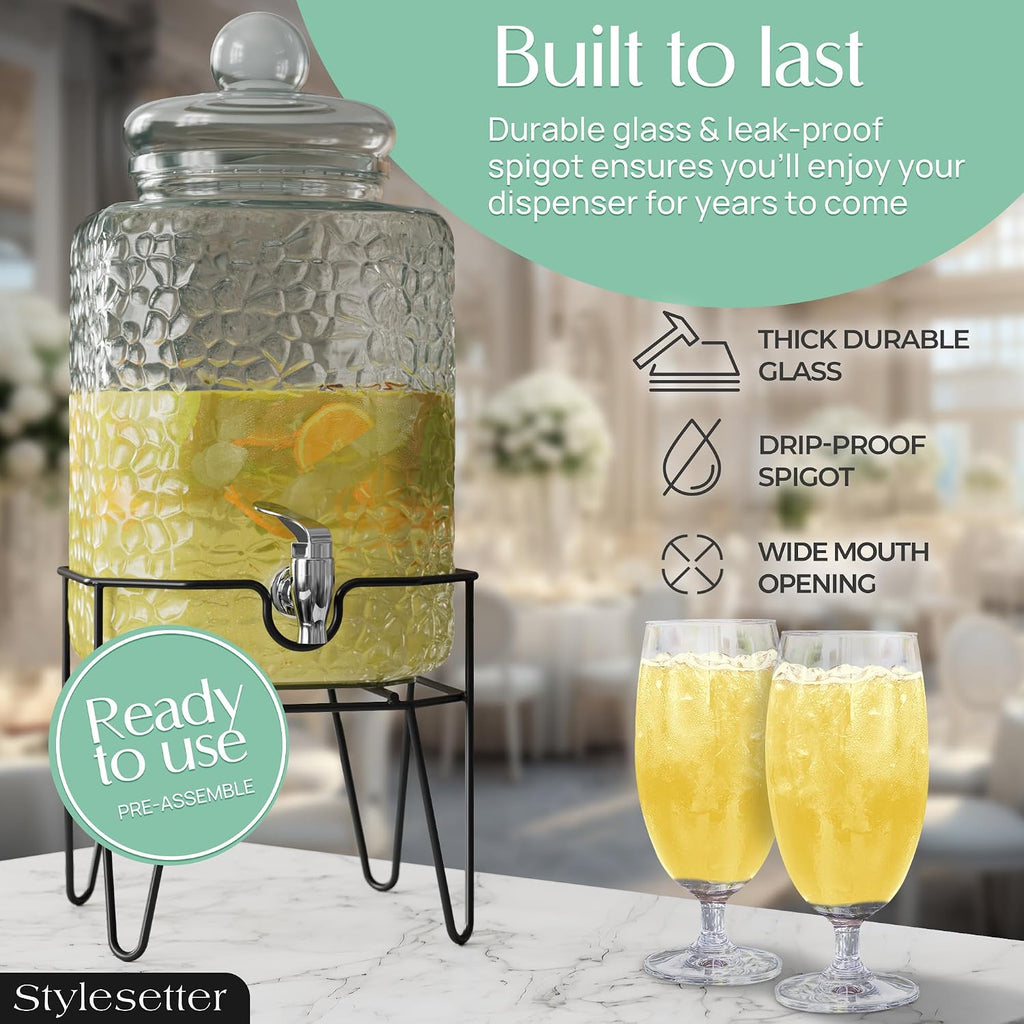 Glass Beverage Drink Dispenser w/Metal Stand, 1.5 Gallon