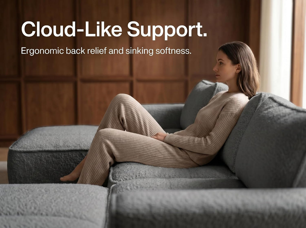 145" U Shaped Modular Sectional Sofa with Ottoman, Boneless Comfy Couch with Layered Cushion