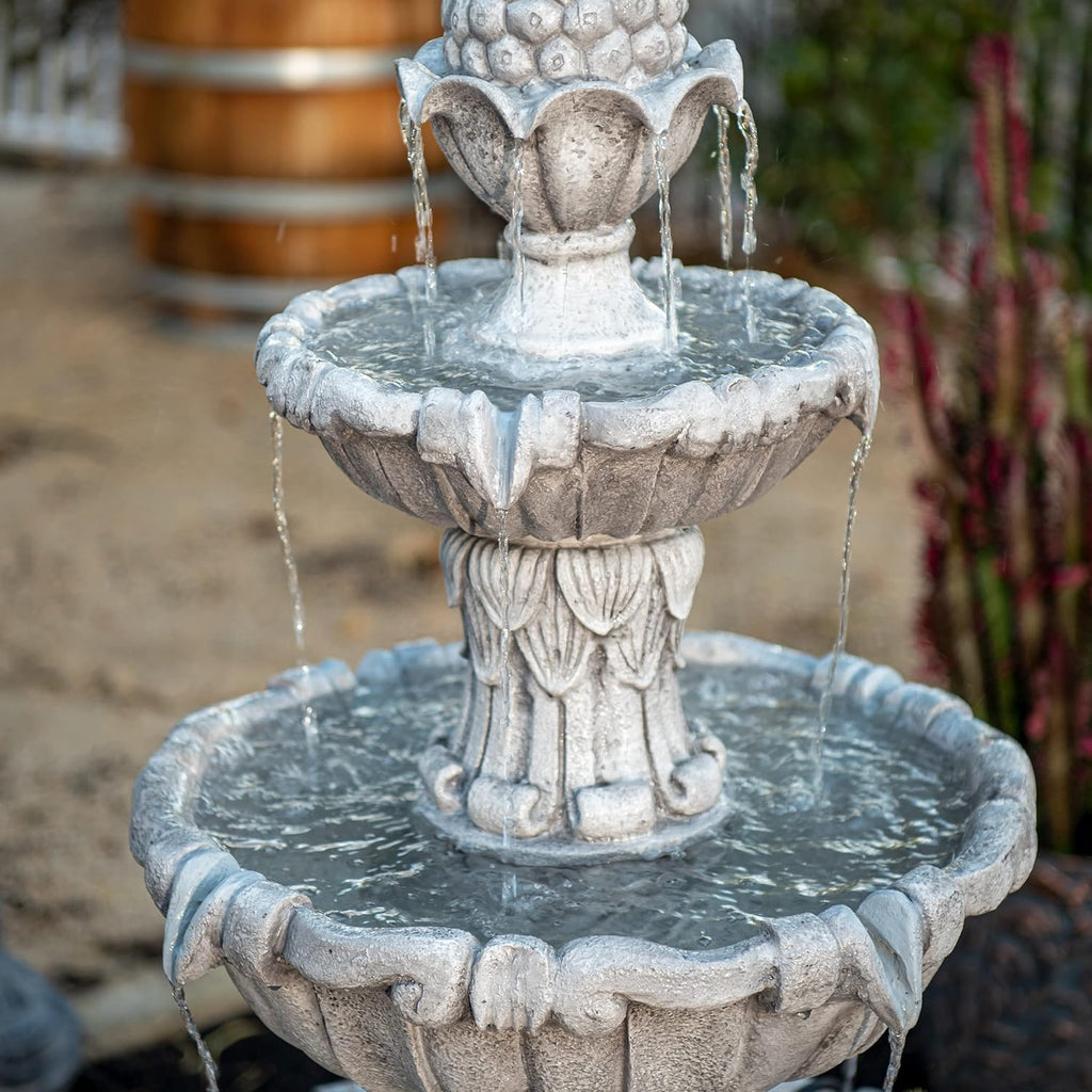 Outdoor Bird Bath Fountain 58.3" - 3-Tier Freestanding Water Fountain with Pump, Large Garden Patio Yard Décor