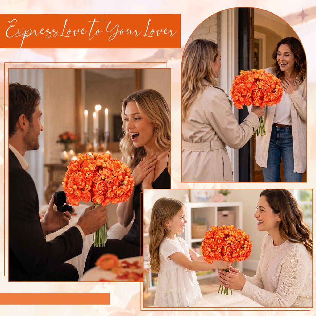 48 Pcs Ranunculus Artificial Flower, Orange