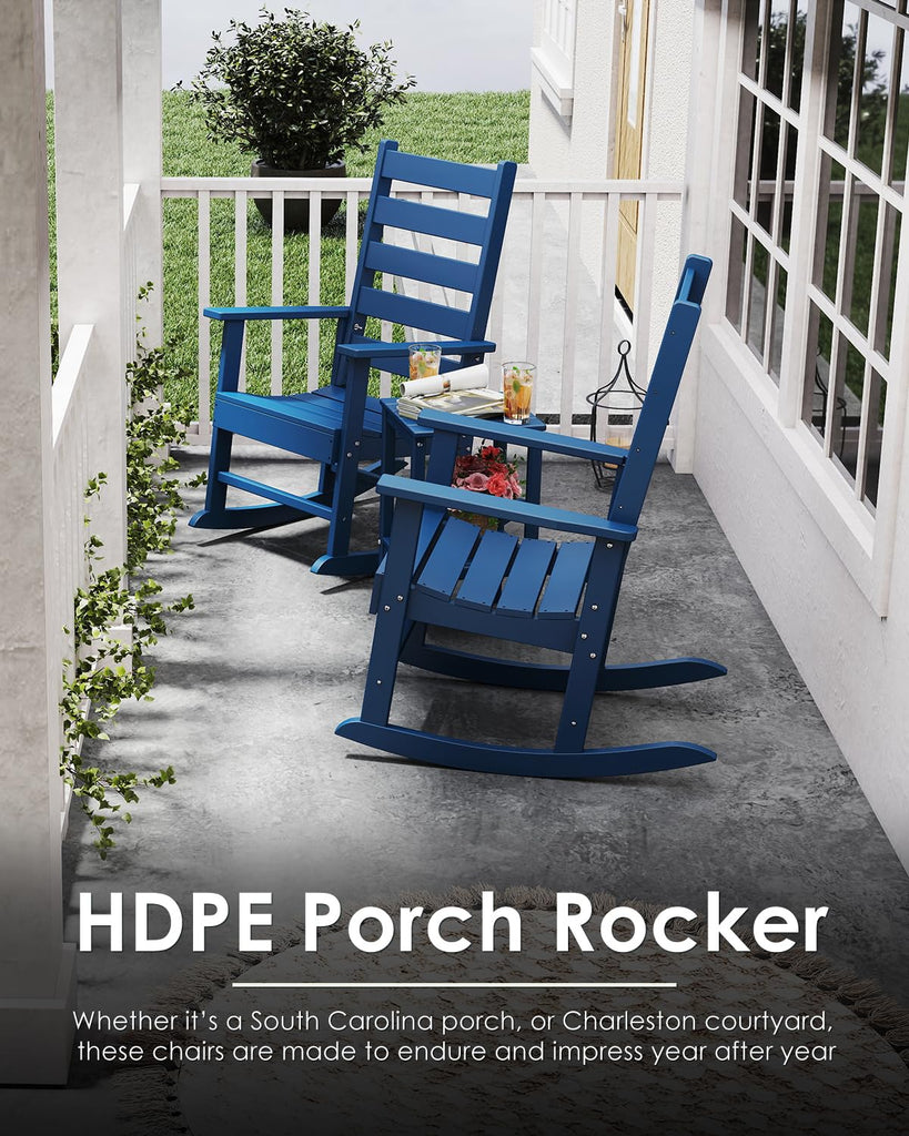 Outdoor Rocking Chairs Set of 4, HDPE Porch Rockers, Blue