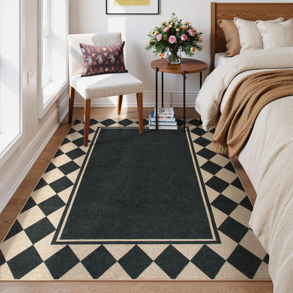 Easy Jute Indoor Outdoor Rug, Black Checkerboard Area Rug