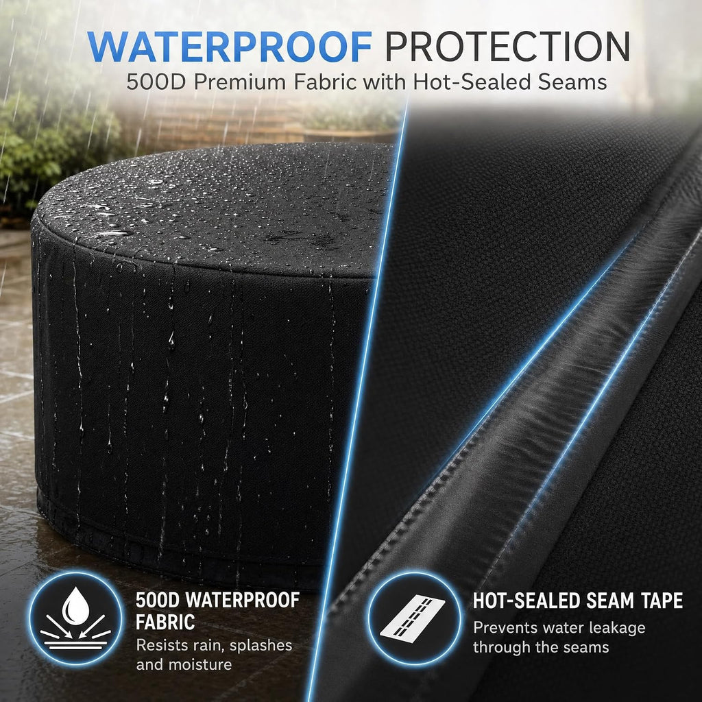 Waterproof Round Patio Table Cover, 60in Dia x 36in H | Heavy-Duty Black Outdoor Cover for Large Round Tables and