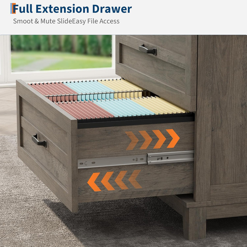2 Drawer Farmhouse Lateral File Cabinet , Deep Filing Drawers Fit Legal Letter & A4 Hanging Files, Wide Storage