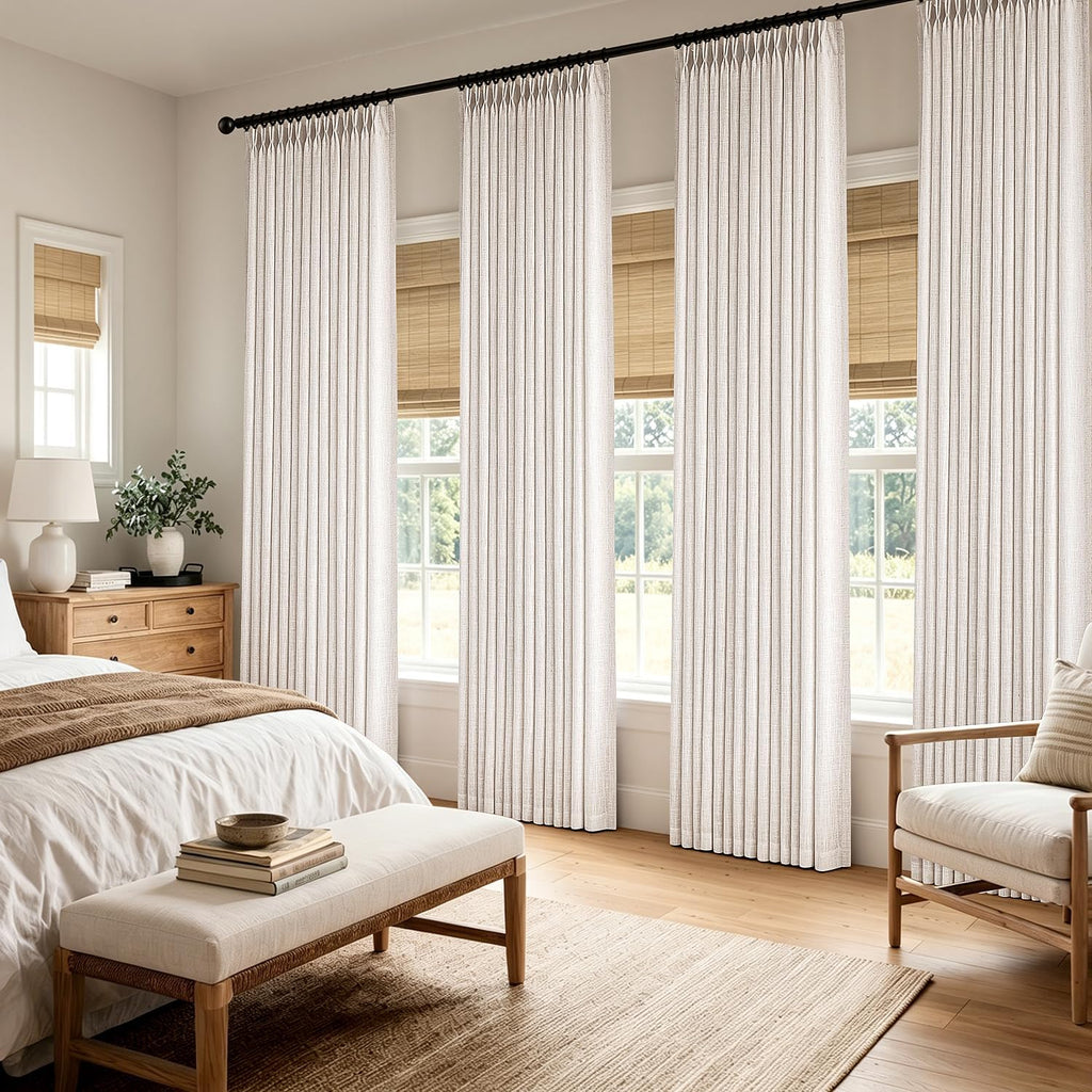 4 Panels Set Pinch Pleated Linen Curtains 112 Inches Length for Living Room Bedroom, Extra Long Pinch Pleat Drapes