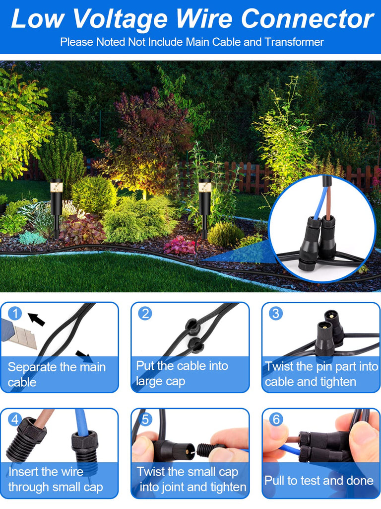 5W Low Voltage Landscape Pathway Lights with Connectors 12V Outdoor Landscape Lighting LED Bollard Path Lights Wired
