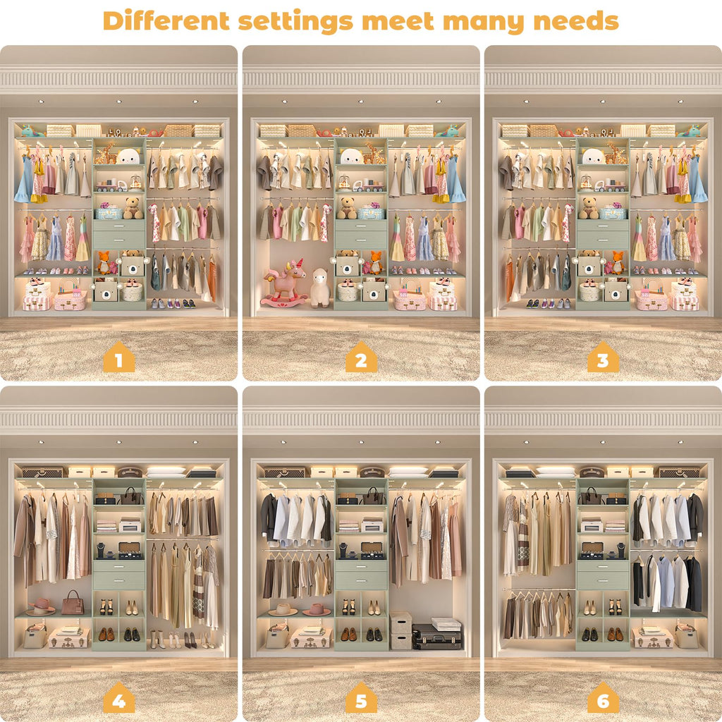 Closet System - 8FT Closet Organizer System with Wooden Drawers, 96" Closet Systems for Walk-In Closets with Cuttable