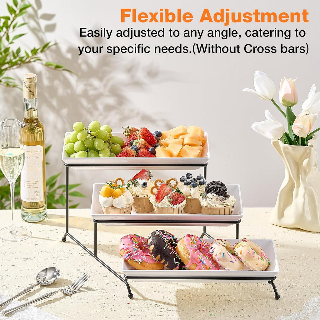 3 Tier Serving Tray Set, 12" Tiered Serving Trays Platters, Reusable Serving Tray for Party, Collapsible Sturdier