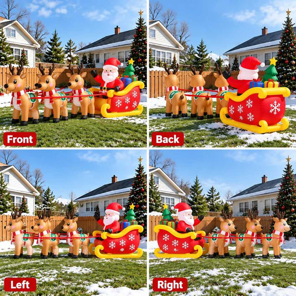 13FT Christmas Inflatable Santa Sleigh & 3 Reindeer with LED Lights