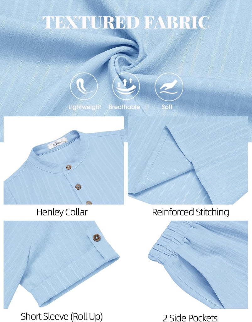 Boys 2 Pieces Set Textured Henley Shirts & Shorts Set