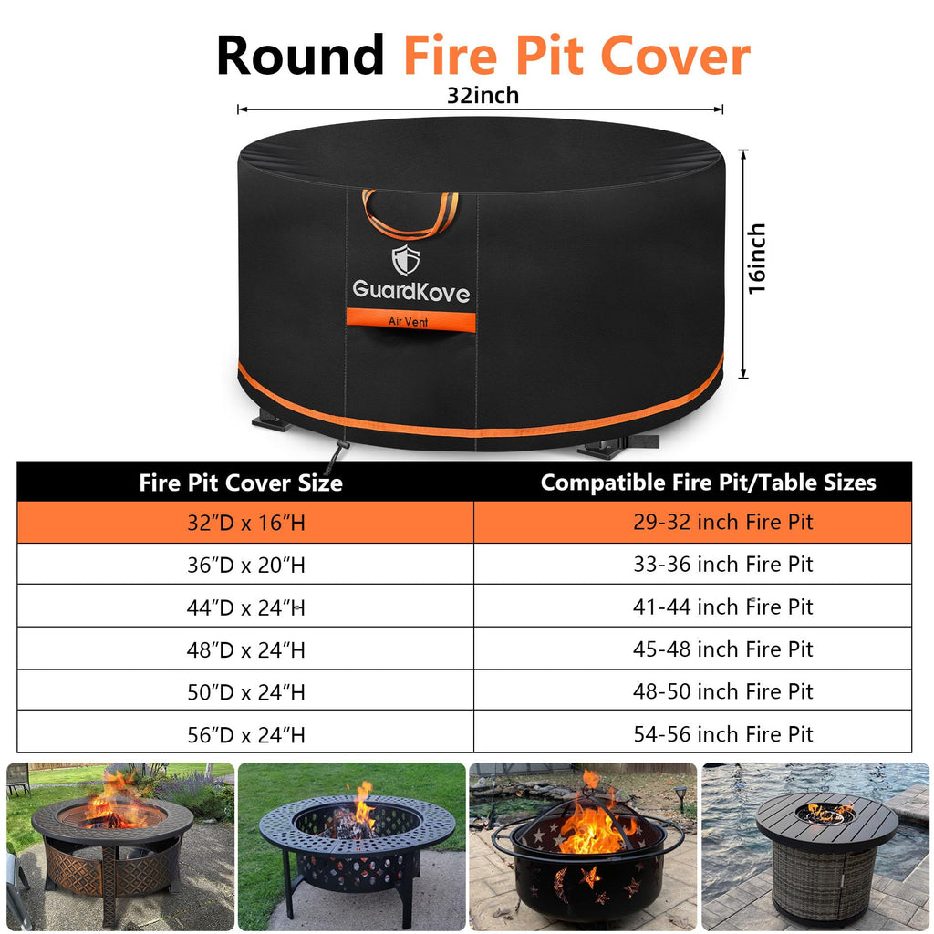 Upgraded 1000D Heavy Duty Fabric] 32 inch Fire Pit Cover Round