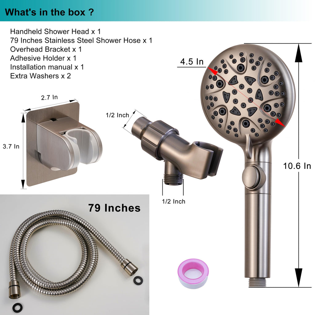 Brushed Nickel Shower Heads Handheld with On Off Switch,8-Mode High Pressure Shower Wand with 79In Stainless Steel