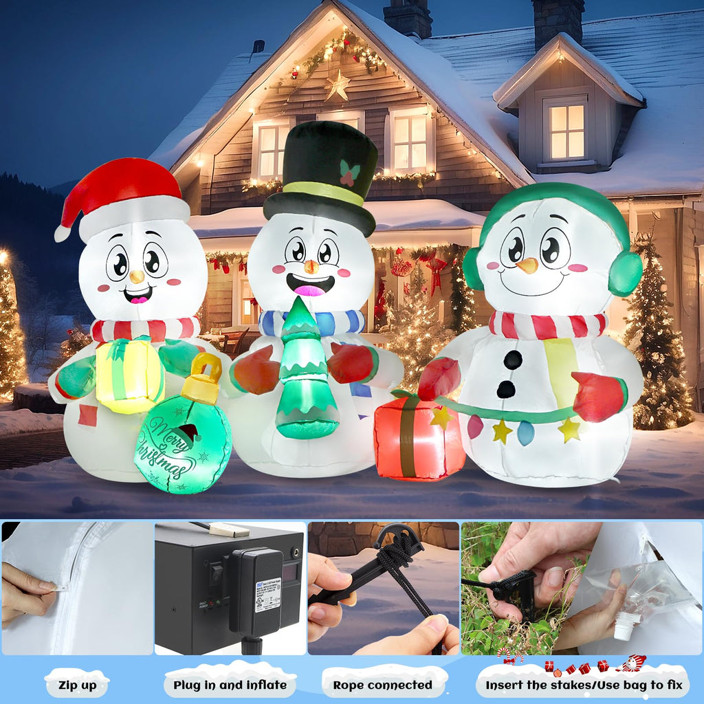 6FT Long Christmas Inflatable Decoration, Snowman with Tree & Gifts