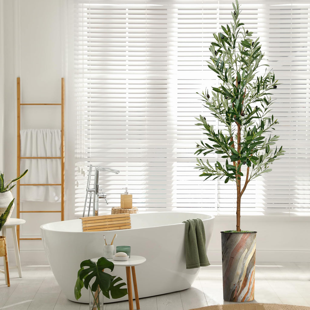 Artificial Tree in Modern Contemporary Planter, Fake Olive Silk Tree for Indoor and Outdoor Home Decoration - 68"