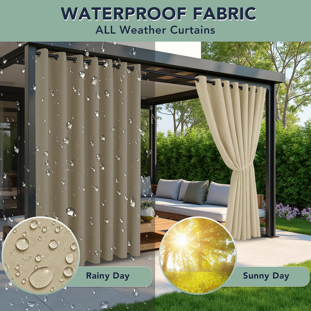 Outdoor Curtains Waterproof, 6 Drape Panels, Sun Shades | Privacy & Weatherproof, Outside Curtains for Porch, Gazebo