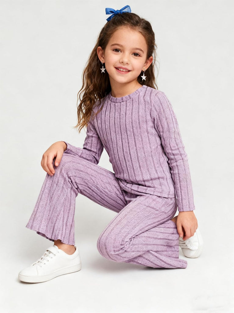 Toddler Girls Clothes Ribbed Color Block Pullover Tops + Flare Pants Set Fall Outfits