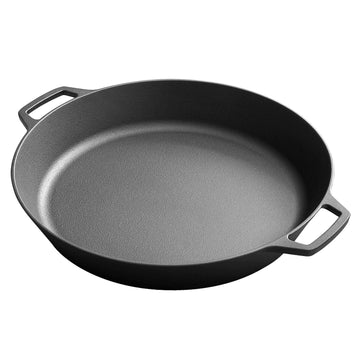 Pre-Seasoned Large Cast Iron Skillet 17 Inch, Dual Handle Outdoor Camping Frying Pan, Pizza Pan, Use for Grill