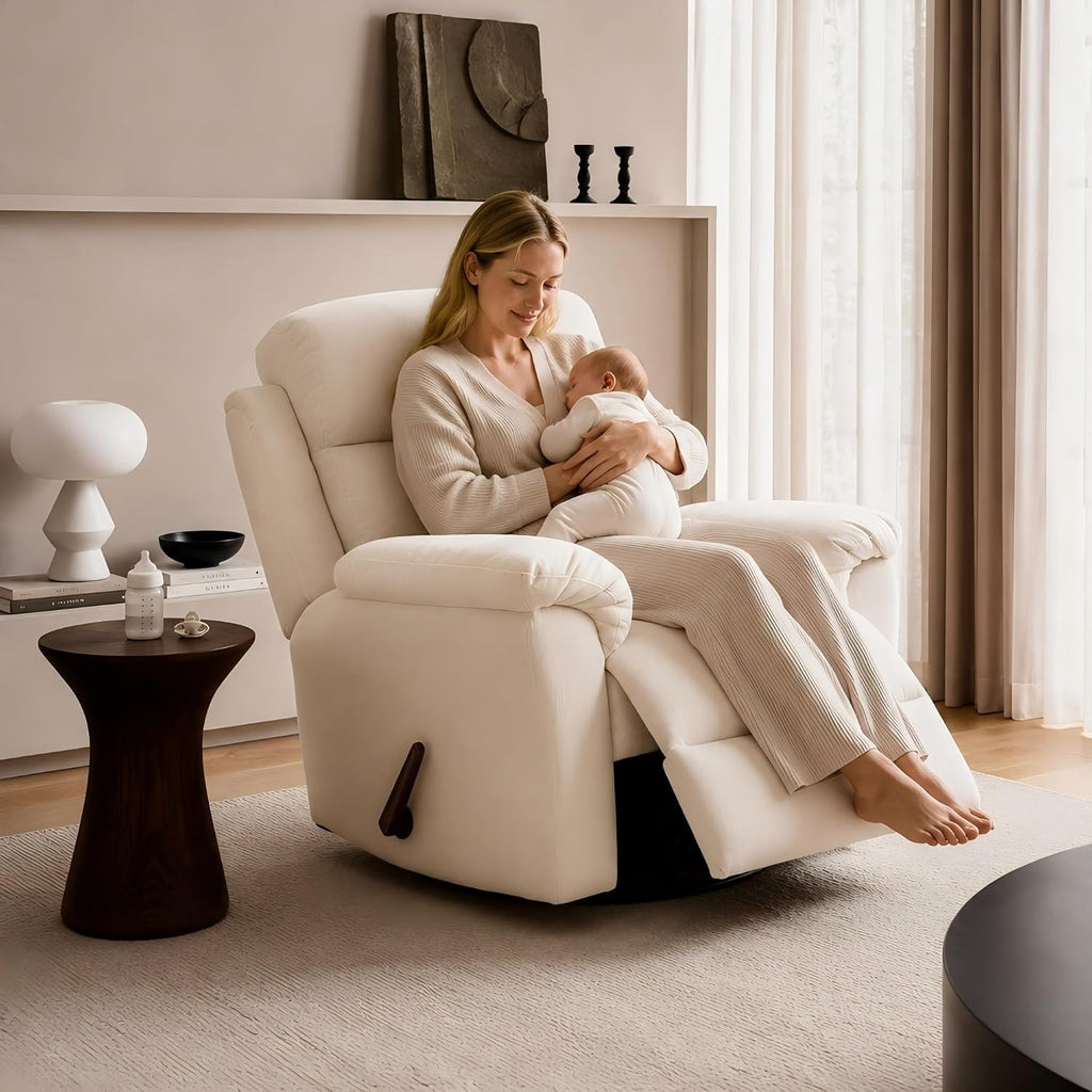 Swivel Rocker Recliner Chair for Adults, Nursery Rocking Glider Chair with Massage & Heat, FSC Wood Frame