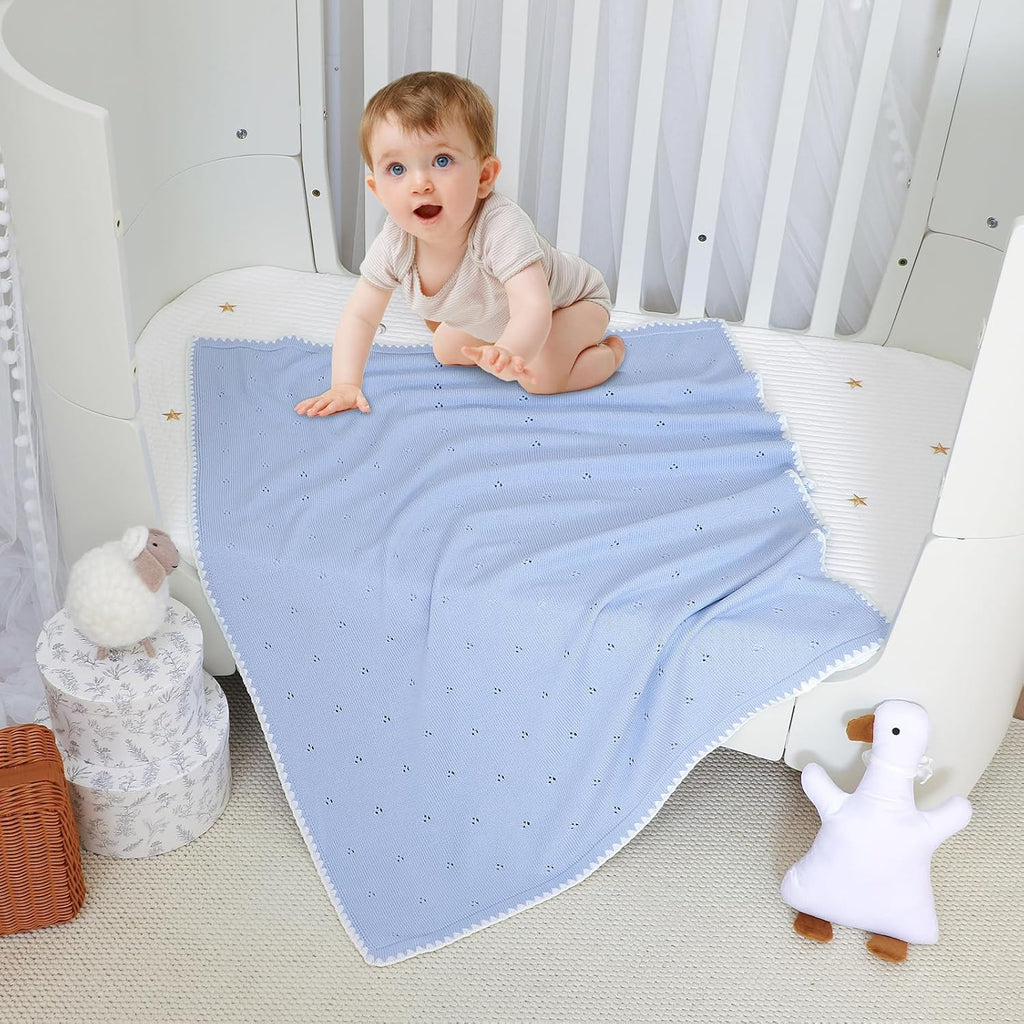Blanket Knit White Swaddle Receiving Blankets for Boys & Girls Cotton