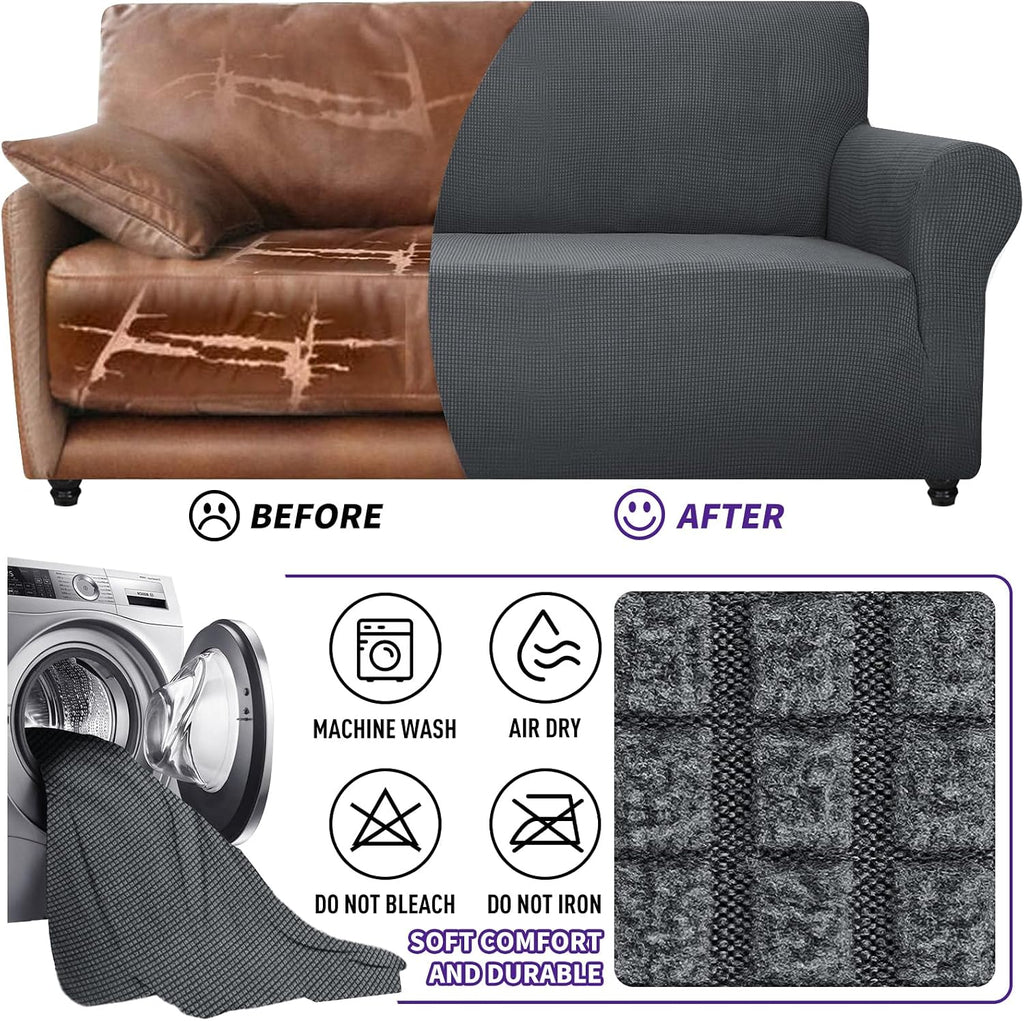 Super Stretch Couch Cover (72"-92") Universal Sofa Covers with Elastic Bottom, Dog Cat Pets Friendly Washable