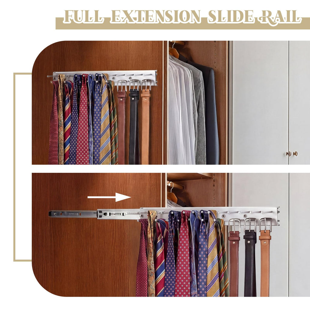 2 Pcs 13.8'' Sliding Tie Rack Hangers for Closet, 25 Tie Each, Silver