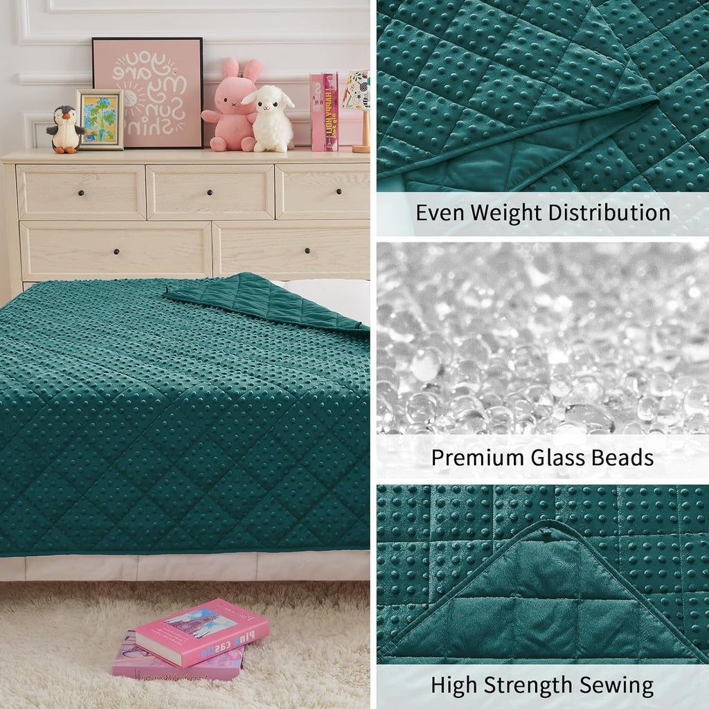 Green Weighted Blanket 10lbs, 40"x60", Breathable Twin Size Cooling Minky Heavy Throw Blanket for 80-120lbs, Soft