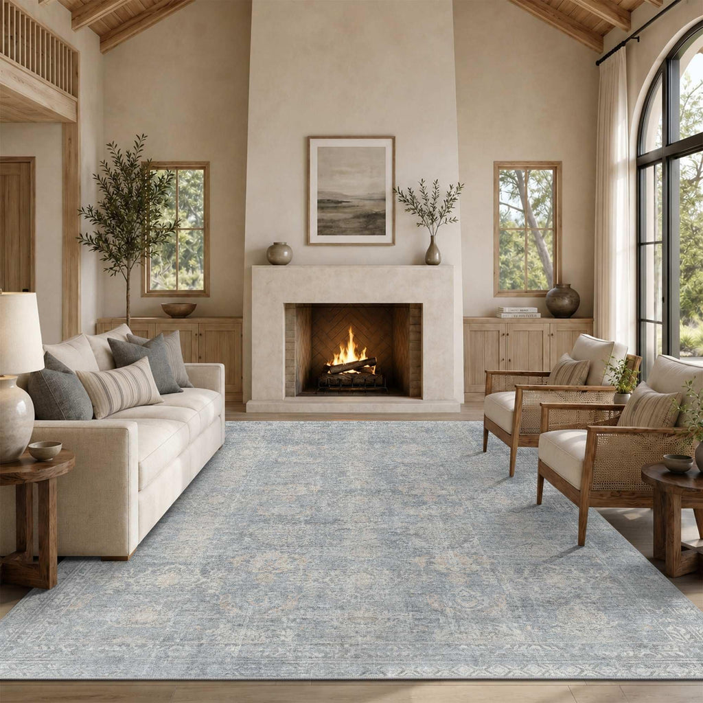 Area Rugs Large Washable Rug, Blue/Beige
