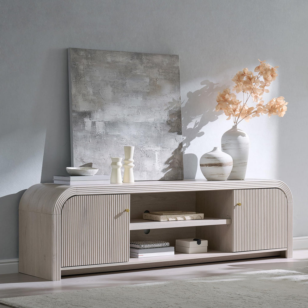 70" Modern TV Stand with Large Storage, White Alder