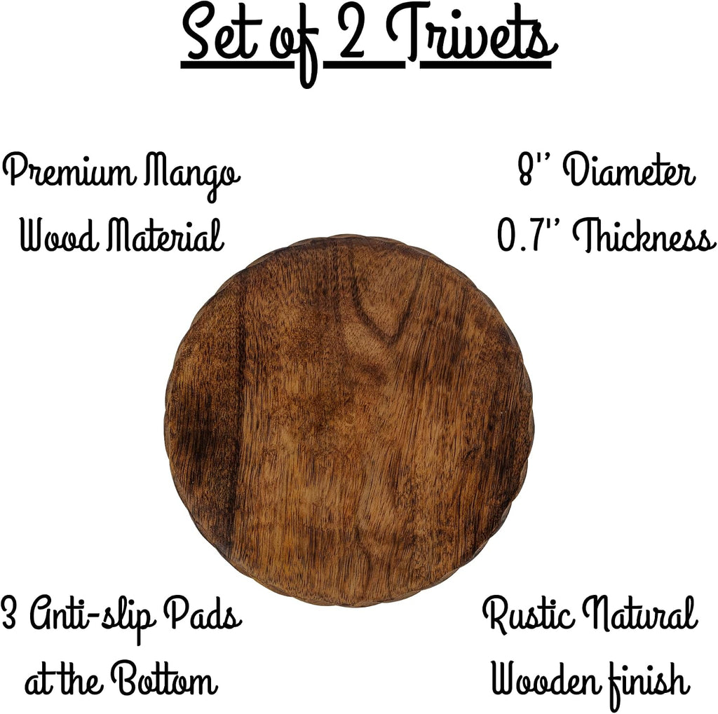 Wooden Trivets for Hot Dishes, Kitchen Decor 8'' - Set of 2