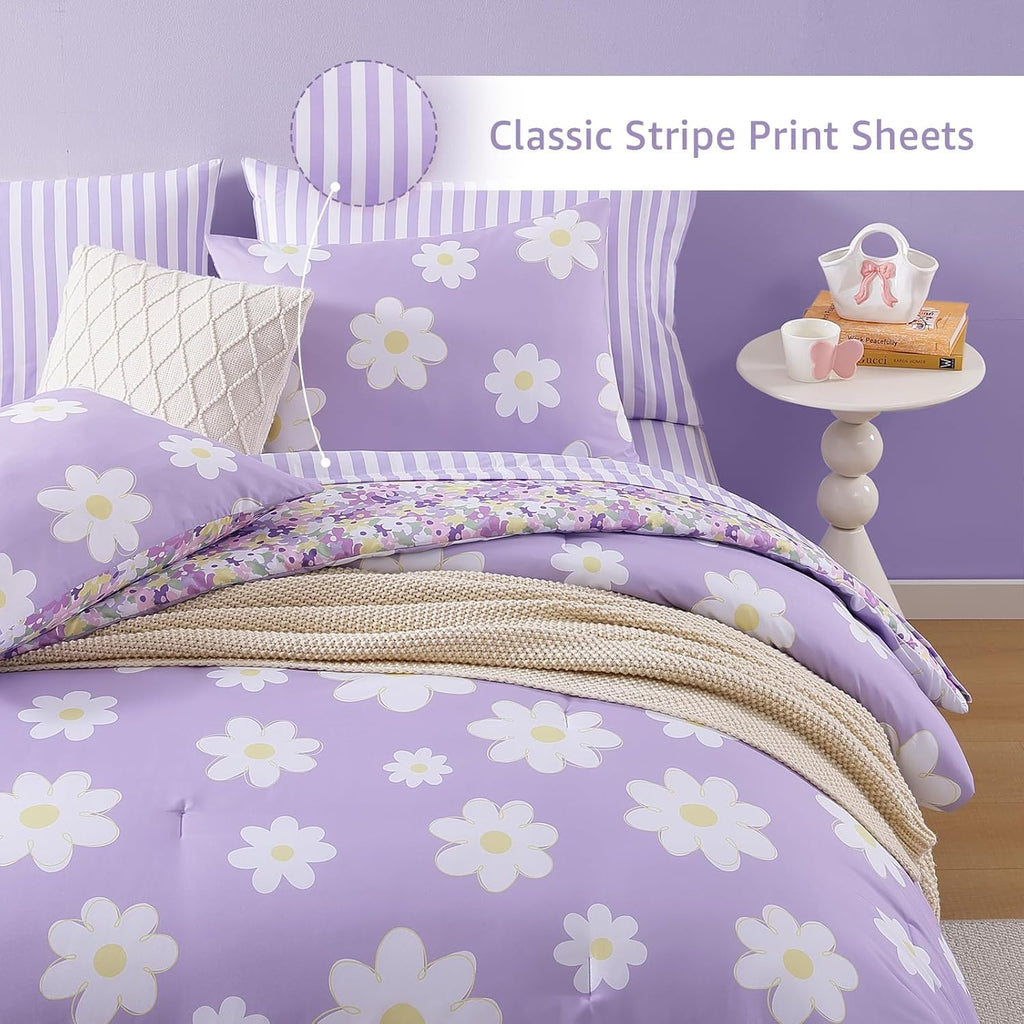 Twin XL Comforter Set for Girls, Daisy Kids Bedding Set Reversible with Cute Floral, All Season Bed in a Bag Dorm 5