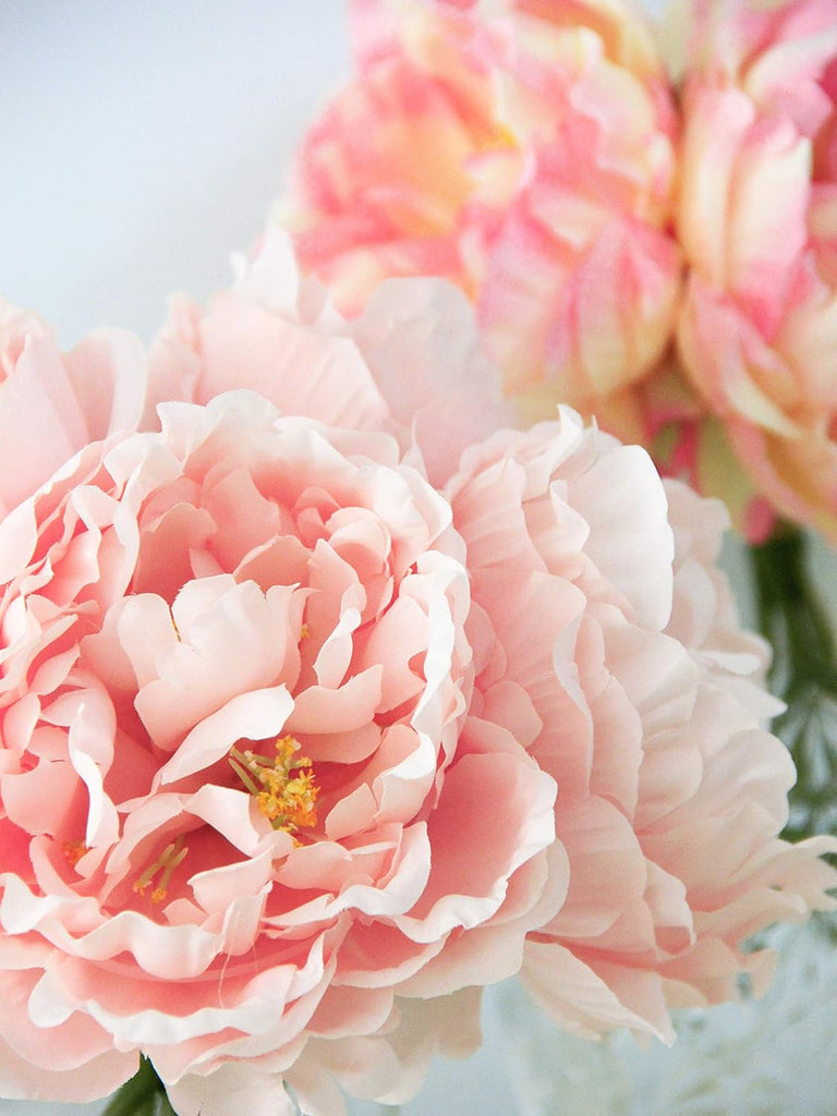 Artificial Peony Decoration, Faux Peonies with Stems, Silk Flowers Bouquet for Wedding Decoration and Flower - Set of 5