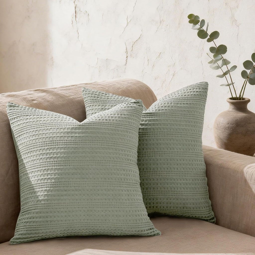 26x26 Pillow Covers Boho Euro Shams Set of 2 Decorative Throw Pillow Covers Cotton Large Square Pillowcase, Sage Green