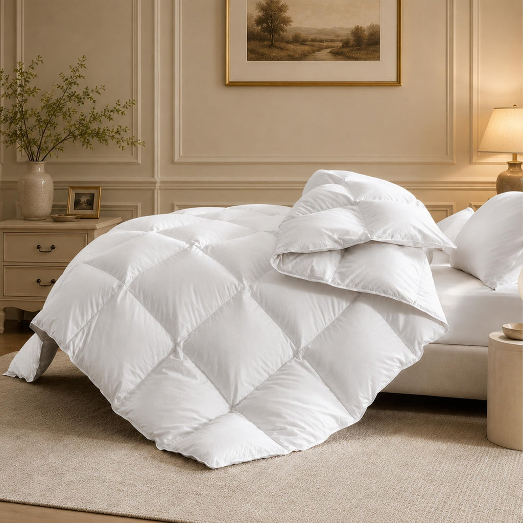 Goose Down Comforter Twin Size, All Season Duvet Insert with 100% Cotton Cover, Lightweight Bedding Comforter 68x90