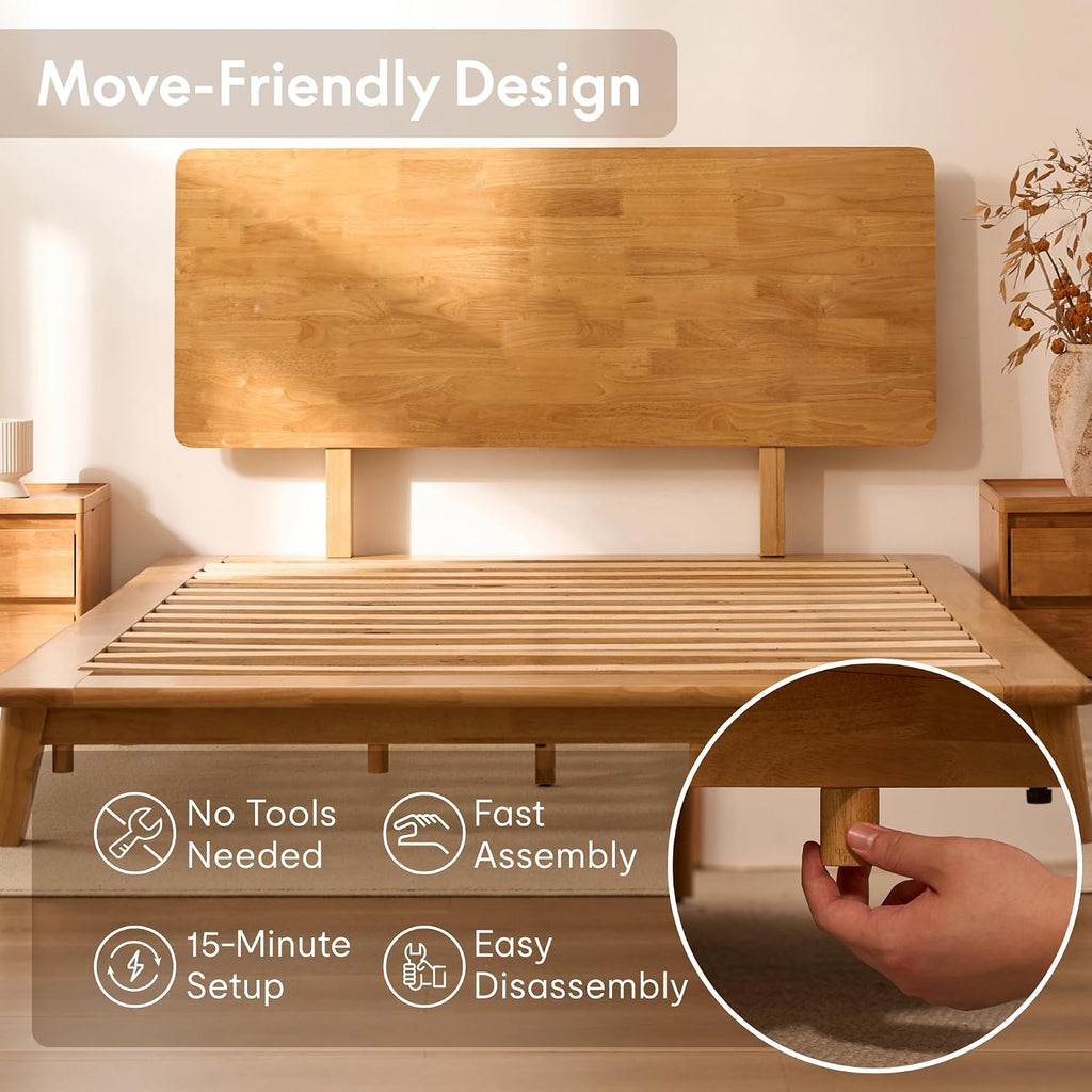 Hako G1 Queen Solid Wood Platform Bed with Tool-Free Assembly