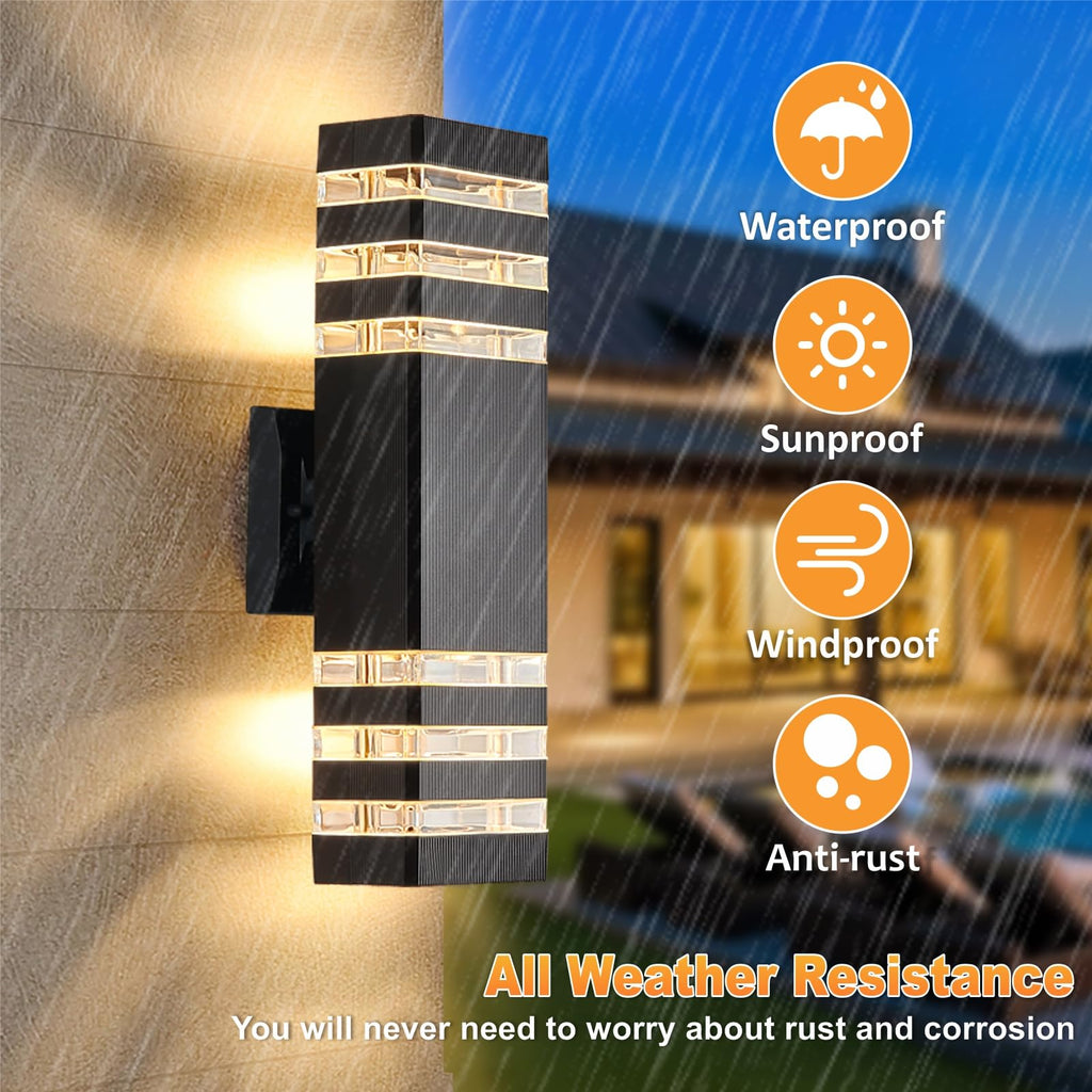 2 Pack Outdoor Wall Lights, Modern Outdoor Light Fixture Wall Mount Outside Lights, Waterproof Aluminum Up and Down