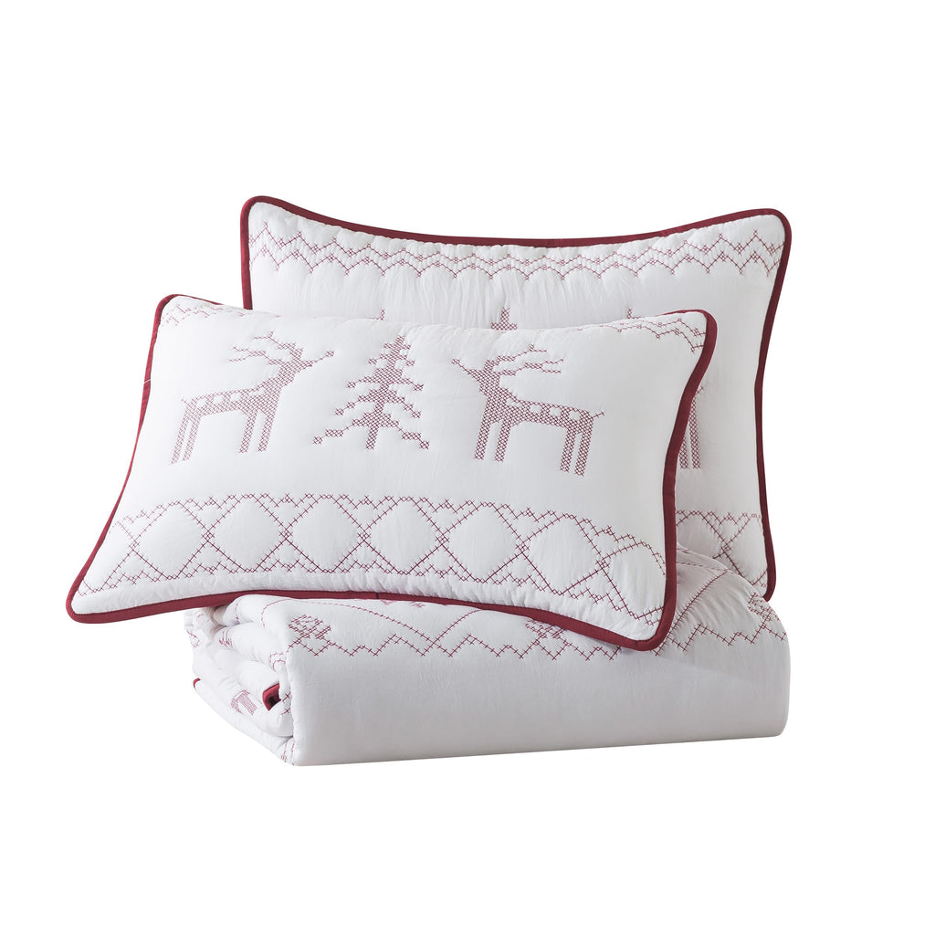 Red Christmas Oversized California King Size Quilt Bedding Sets with Pillow Shams, Cal King Soft Lightweight